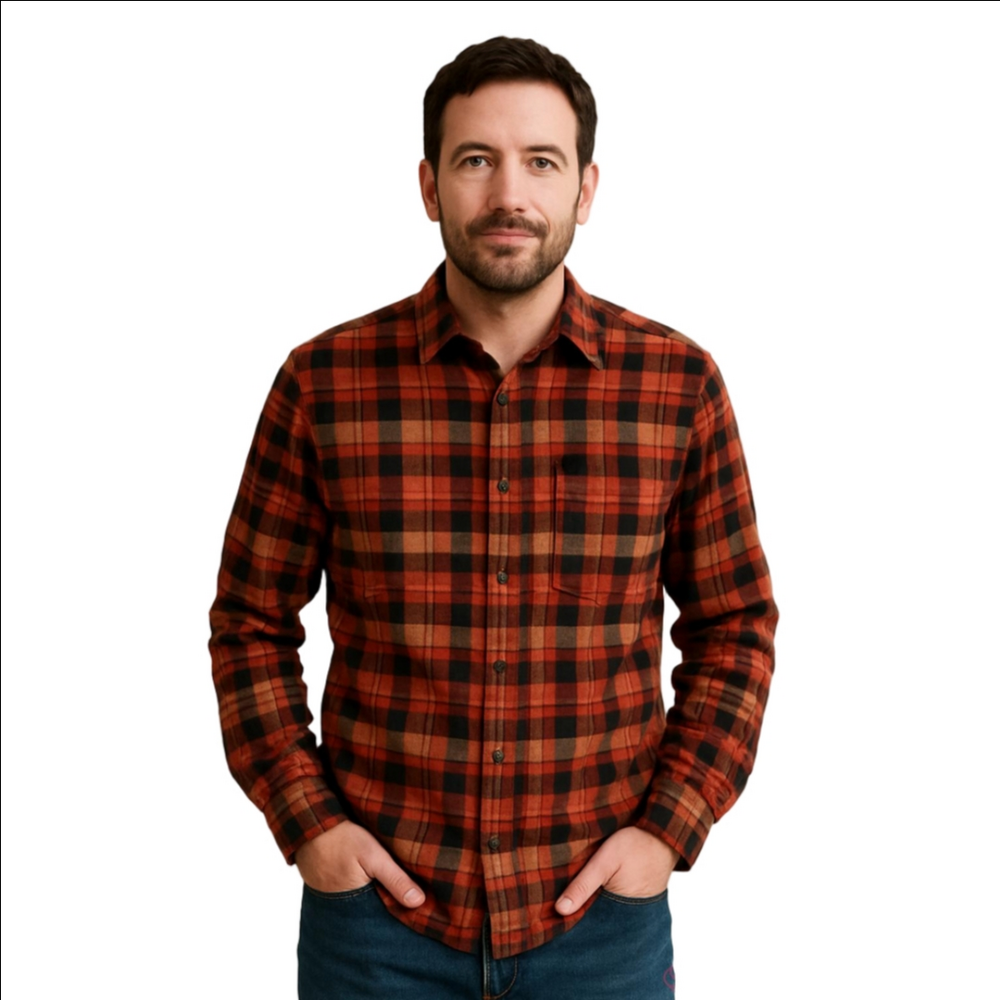 Eddie Bauer Eddie Favorite Flannel Relaxed Fit Button Up Shirt Plaid Tartan Red